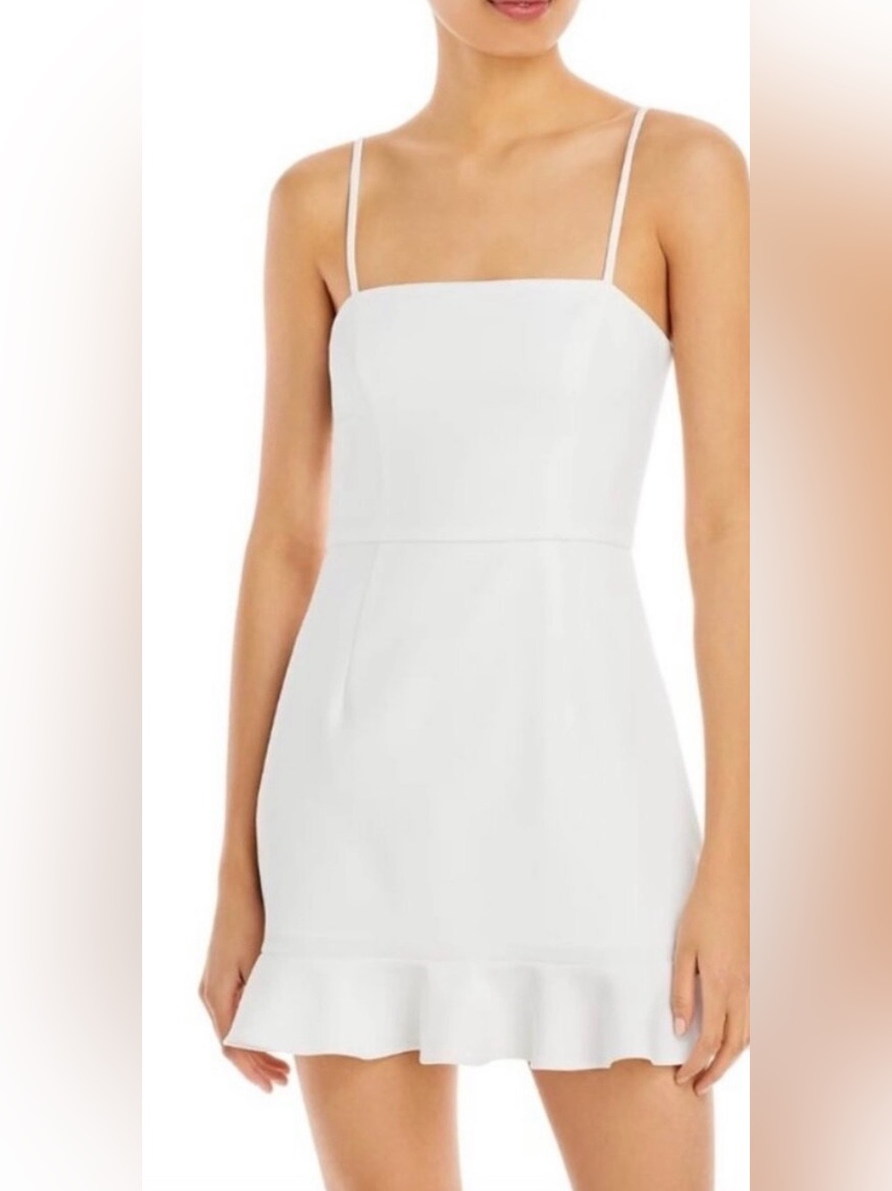 French Connection White Strapless Mini Dress with Ruffle Hem